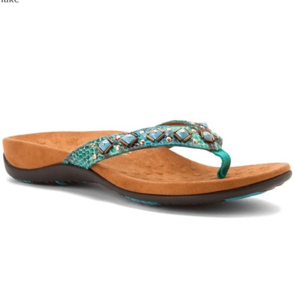 Vionic Florianan Sandal Jeweled Faux Snake skin Teal - Picture 1 of 6